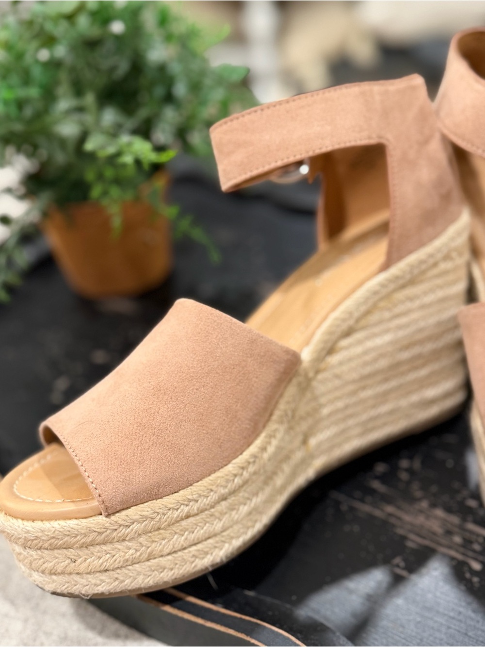 Nine West Tan Suede Espadrille Platform Wedge Sandals with Ankle Buckle - Picture 10 of 11